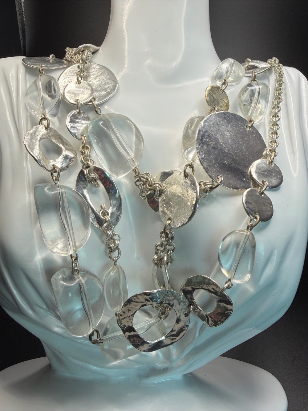 Chico’s Statement Clear and Silver Multi-Strand Necklace